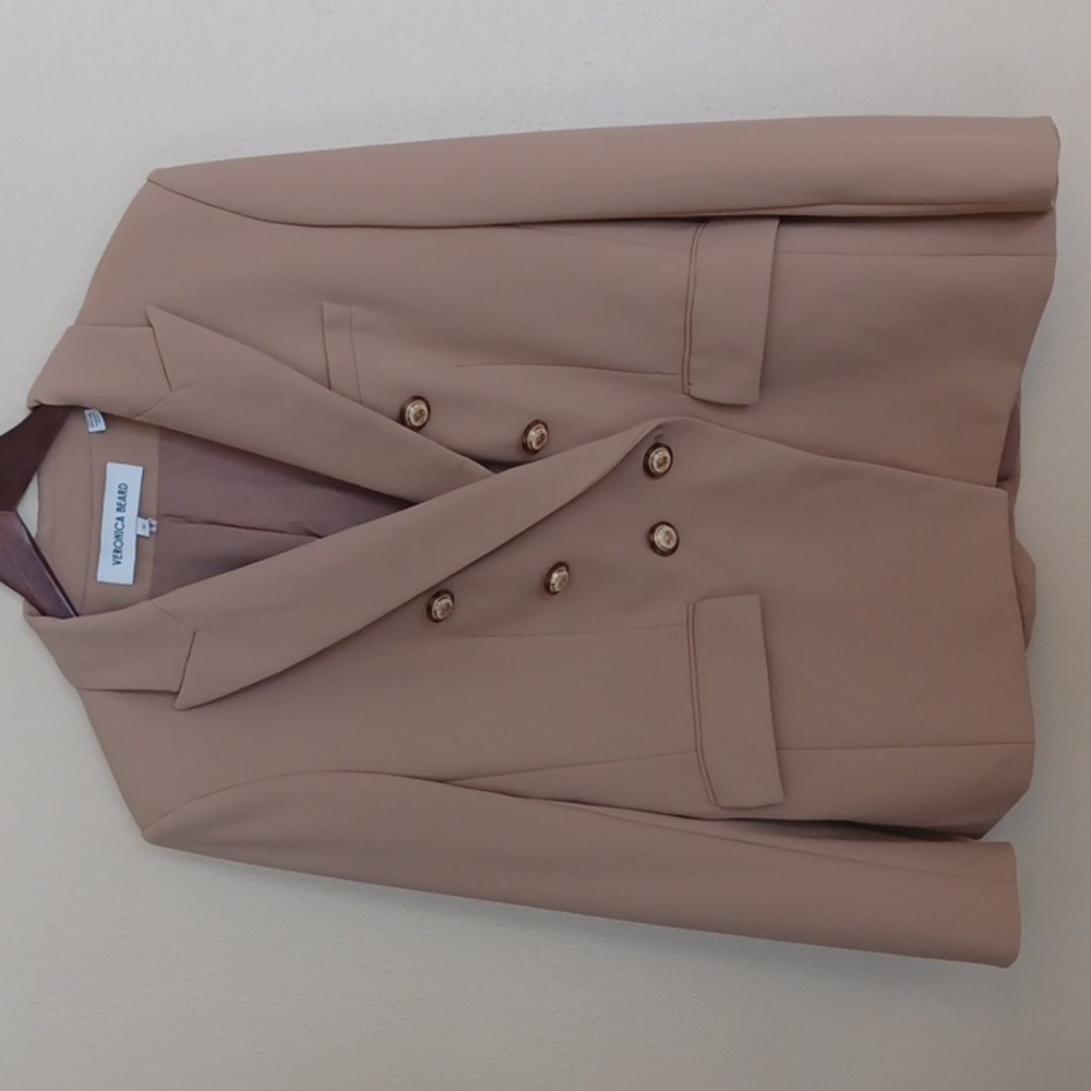 Veronica Beard Miller Dickey Jacket Blazer SZ 14 Double Breasted Khaki Camel - Picture 2 of 16